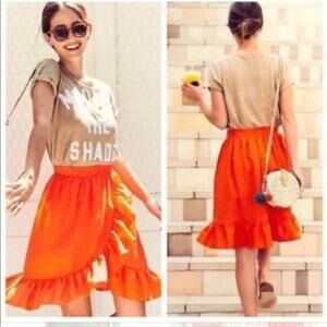 J. Crew Linen Ruffle Faux Wrap Mini Skirt Orange - 4P